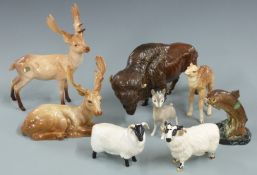 Beswick wild animals including deer, camel, sheep, chamois, trout etc, tallest 20cm