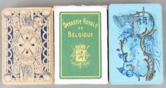 Three packs of Belgian playing cards comprising WWI political pack marked St. Gregoire Mt. St Amand,