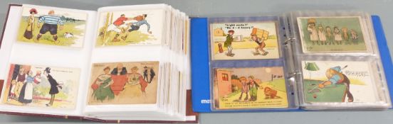 Two albums of humorous Edwardian era postcards by Tom B, T Cowham, Donald McGill, Ludovic, Vera