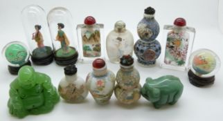 A collection of Chinese reverse painted scent bottles, snuff bottles, hardstone items etc