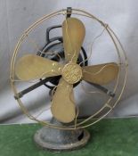 General Electric vintage cast iron and brass bladed fan, H 35cm