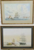Two Peter Wall maritime watercolours, one 'Cutty Sark, Shangai, 1878' harbour scene, the other