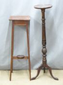 Edwardian inlaid mahogany jardinière stand and a mahogany torchère, tallest 110cm