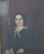 18th/19thC Continental school, oil on canvas of a seated lady beside a window with lace scarf