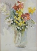 D. Bessford watercolour 'Spring Flowers', 33 x 23cm, framed and glazed with label verso