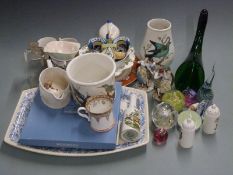 Copeland meat platter, Caithness and other glass paperweights, Portmeirion 'Birds of Britain'