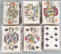 Six packs of 19th century continental playing cards to include German scenic aces another with