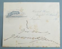 Signed / autographed Jerome K Jerome clipped headed notepaper from 'Today' weekly magazine