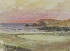 Kevin Platt (b1945) watercolour of sky over links golf course, signed lower right, 23 x 31cm, framed