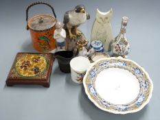 Spode armorial plate, Wedgwood majolica plates, tile, teapot stand, black basalt jug, Victorian mug,