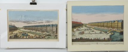 Two 18th/19thC hand coloured engravings of St Petersburg College Russia, largest 29 x 41cm