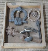 Two door knockers, latches etc