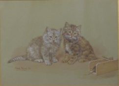 Frank Paton (1856-1909): Watercolour 'The End of an Interesting Tail' two cats by a mousetrap,