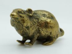 Japanese cast brass model of a mouse/ rat, threaded hole to base, likely early 20thC, H3cm