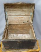A metal bound pine domed top trunk, W61 x D43 x H58cm