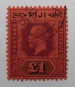 Fiji 1912-23 Pictorial series, £1 purple and black on red paper, die II, fine used SG137a