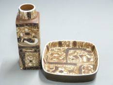 Royal Copenhagen faience vase and dish, H19cm