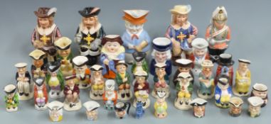 A large collection of mainly small and miniature Toby character jugs including Wood, Goebel etc
