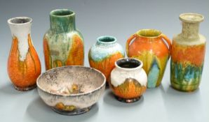 Collection of flambé glazed vases including Royal Venton ware