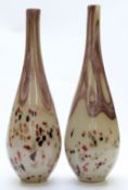 Pair of art glass bottle vases with multicoloured and aventurine decoration, 54cm tall