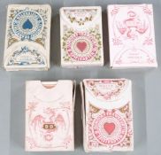 Five packs of Bernhard Dondorf playing cards comprising pack numbers 150, 158, 2 X 174 (costumes