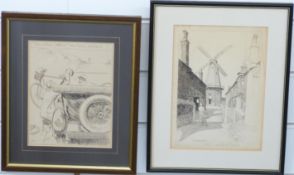Frank Patterson (English 1871-1952): Two pen and ink cycling related drawings 'The Other Fellow