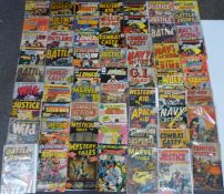 Sixty-four Atlas comics including Man -Stalker, Targitt, Western Outlaws, Iron Jaw, Battle, Kid Colt