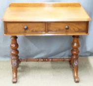 Victorian mahogany table with two drawers ,raised on twin-turned supports and four gnarled feet, W93