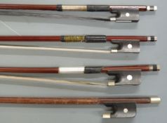 Four viola/heavier violin bows, heaviest 73.1g, lightest 64.7g