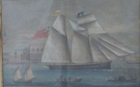 John Luzia of Venice watercolour, 'Schooner Nonpareil Leaving The Port of Venice' 1849' maritime