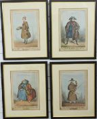 William Heath (1795-1840): Four framed 19thC hand-coloured satirical etchings. Subjects include 'The