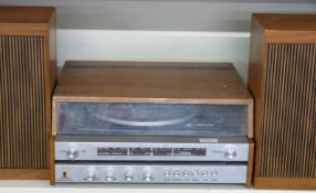 Fidelity c1970s record deck and tuner system with matching stereo speakers