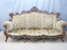 19thC style carved wood framed salon suite comprising three-seat sofa and two chairs
