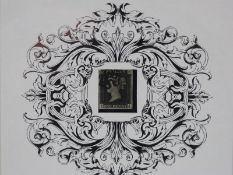 A penny black stamp, TJ, black Maltese Cross, four margins, in a silver plated frame