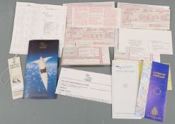 Quantity of Concorde ephemera including tickets for London to Paris in 1993, luggage tag etc