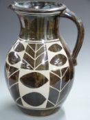 Christopher White, Hookshouse Pottery large pedestal jug with geometric decoration, H48cm