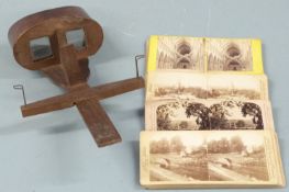 Stereoscopic viewer and a quantity of stereo cards including full moon, Niagara Falls, That Pesky