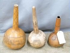 Set of three early 20thC Greek gourd vases, tallest 49cm