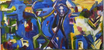 Melody Reynolds (contemporary British) abstract acrylic 'Two Dancers' figures dancing in a