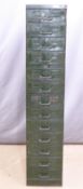 Metal haberdashery/shopfitting set of 14 drawers, dated 1927 verso, W36 x D62 x H173cm