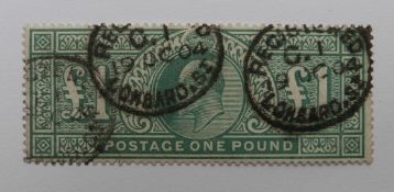 GB 1902 SG266, £1 dull blue green, used