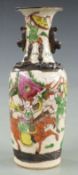 Japanese crackle glaze vase depicting Samurai, H25cm