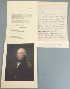 Rear Admiral Sir Robert Calder 1745-1815: Signed / autographed letter with transcription