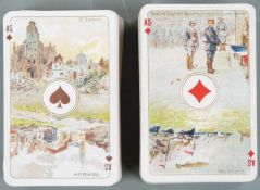 Two packs of WWI interest playing cards, one pack with various leaders and battles, the other