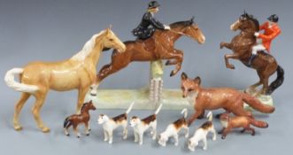 Beswick Huntsman, Huntswoman, foxes and hounds