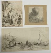 Rembrandt Van Rijn (1606-1669) etching of an old man with beard, cut down but with lower edge of 3