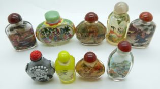 A collection of scent bottles including Japanese reverse painted glass (5.5cm) and Chinese with