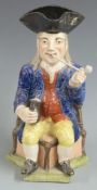Ralph Wood style 18thC / 19thC Toby jug smoking a pipe