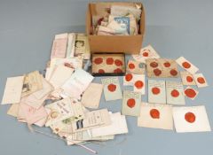 Mainly late 19th/early 20thC ephemera including a collection of wax seals, small WWI charitable