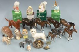 Beswick horses, dogs, badger, Beatrix Potter figures, Wade etc
